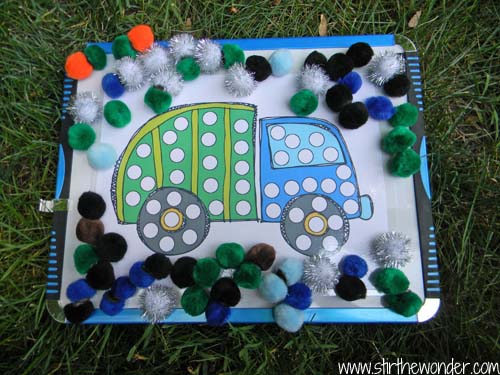 Garbage Truck do-a-dot page from G is for Garbage Truck printable pack and some magnetic pom-poms provided by Michelle.