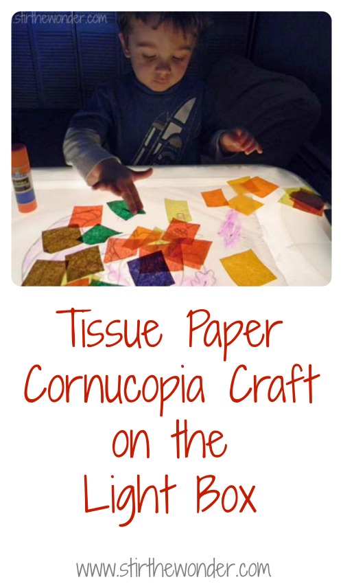 Tissue Paper Cornucopia on the Light Box