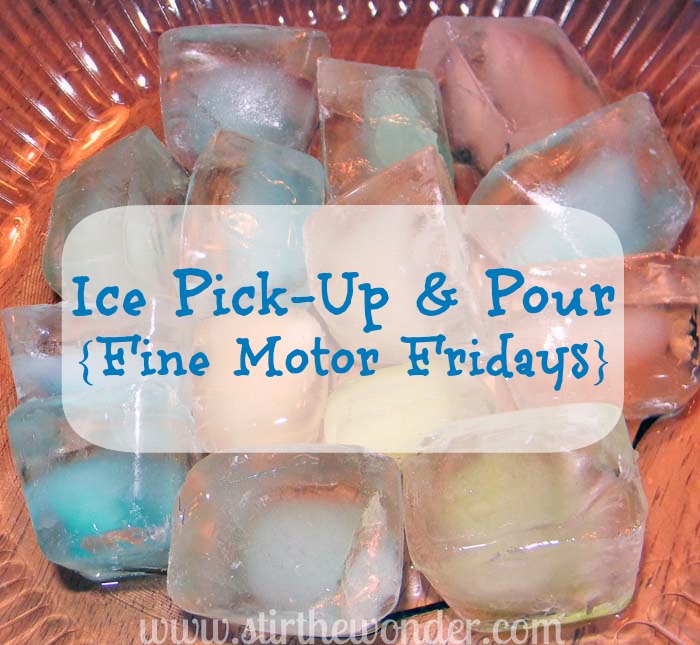 Ice Pick Up & Pour {Fine Motor Fridays} }| Stir the Wonder #kbn #finemotorfridays #finemotor #preschool
