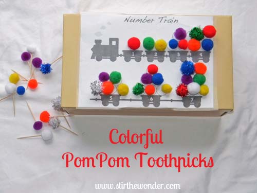 Colorful PomPom Toothpicks {Fine Motor Fridays} | Stir the Wonder #kbn #finemotorfridays #finemotor #preschool