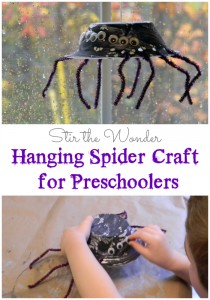 Hanging Spider Craft for Preschoolers | Stir the Wonder #finemotorfridays #finemotor #preschoolcrafts #halloween #kbn