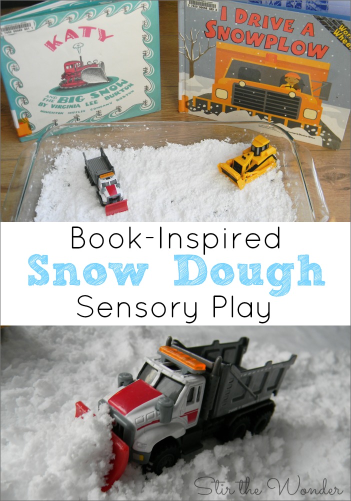 Snow Dough Sensory Play inspired by Katy and the Big Snow & I Drive a Snowplow | 12 Months of Sensory Doughs at Stir the Wonder