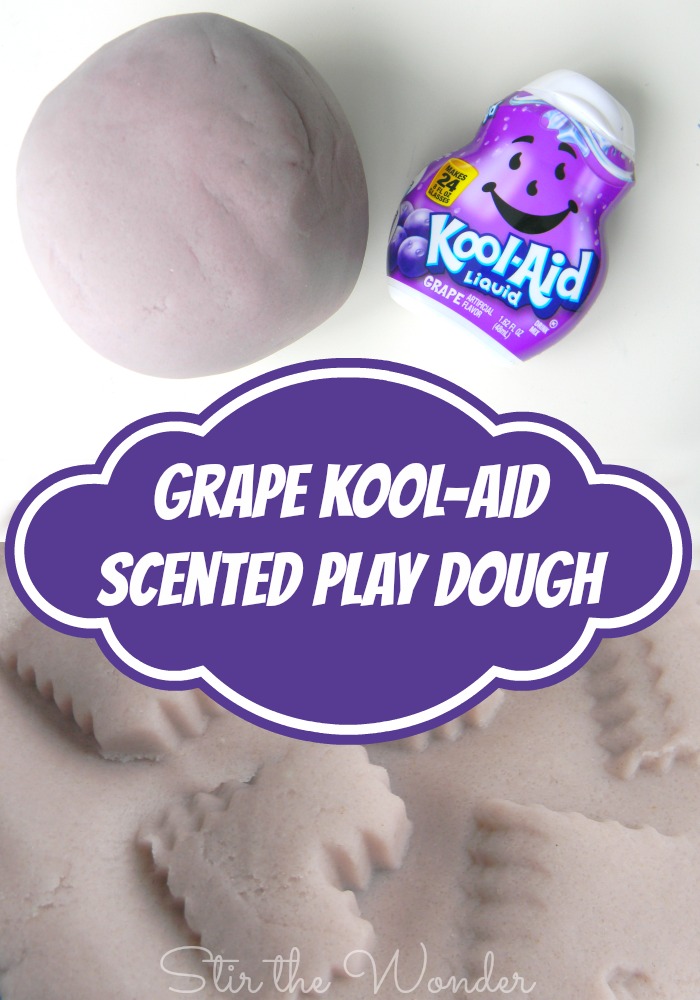 Kool-Aid is a fun way to dye play dough and also make it scented! For this months sensory dough we made Grape Kool-Aid Scented Play Dough and played with heart shaped cookie cutters and molds! | 12 Months of Sensory Doughs at Stir the Wonder