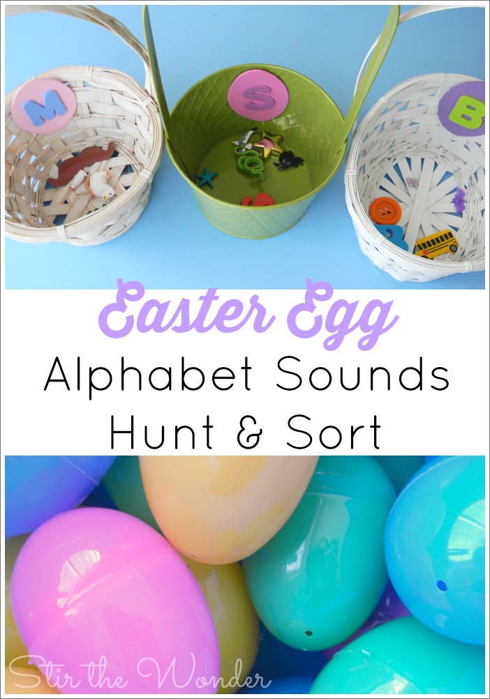 Easter Egg Alphabet Sounds Hunt & Sort is a fun way to practice letter recognition and learn alphabet sounds with Montessori alphabet sounds objects. 