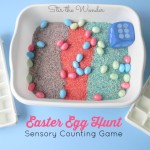 The Easter Egg Hunt Sensory Counting Game is a fun, multi-sensory way for preschoolers to practice early math skills, visual scanning, as well as gain tactile sensory input! | Stir the Wonder