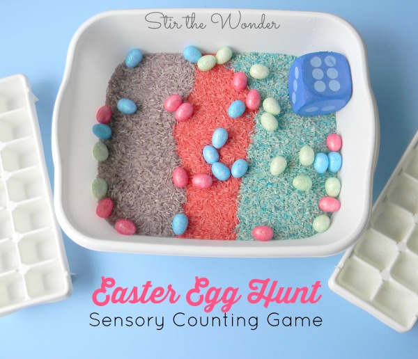 The Easter Egg Hunt Sensory Counting Game is a fun, multi-sensory way for preschoolers to practice early math skills, visual scanning, as well as gain tactile sensory input! | Stir the Wonder