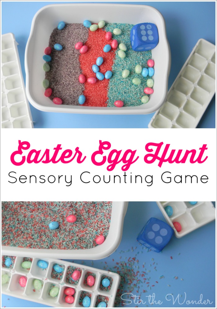  The Easter Egg Hunt Sensory Counting Game is a fun way for preschoolers to practicing counting objects, work on one-to-one correspondence and gain tactile sensory input.