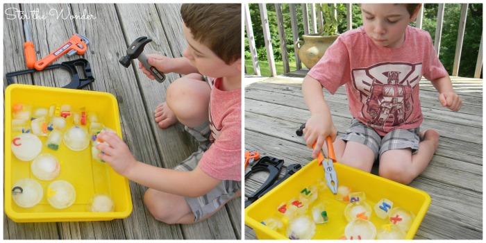 Using tools with alphabet ice cubes