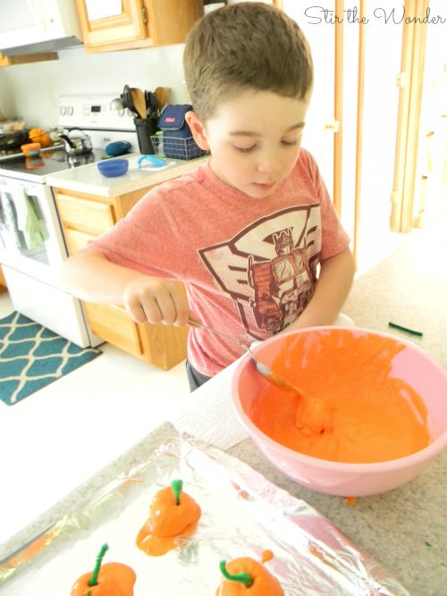 Making baked cotton ball pumpkins