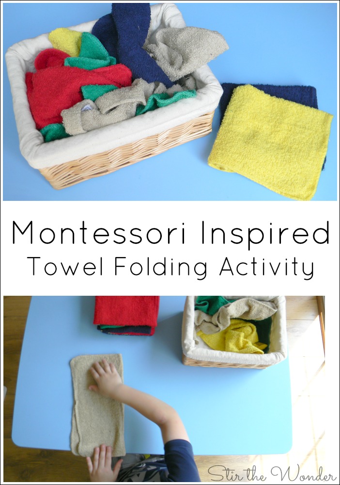 Teaching toddlers and preschoolers to fold towels is a simple practical life skill they can easily learn with a Montessori Inspired Towel Folding Activity. 