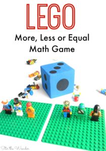 Using LEGO Minifigures to help kids learn about more, less or equal quantities is a fun way to teach early math skills!
