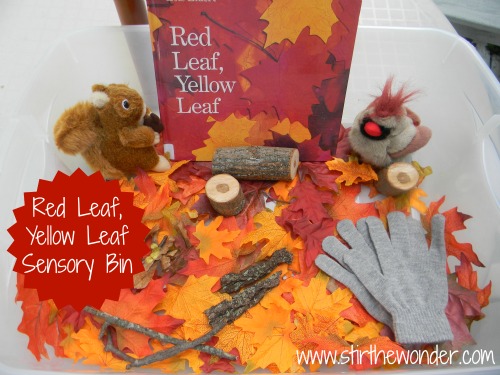 Red Leaf, Yellow Leaf Sensory Bin | Stir the Wonder #kbn #sensory #fall #autumn #redleafyellowleaf
