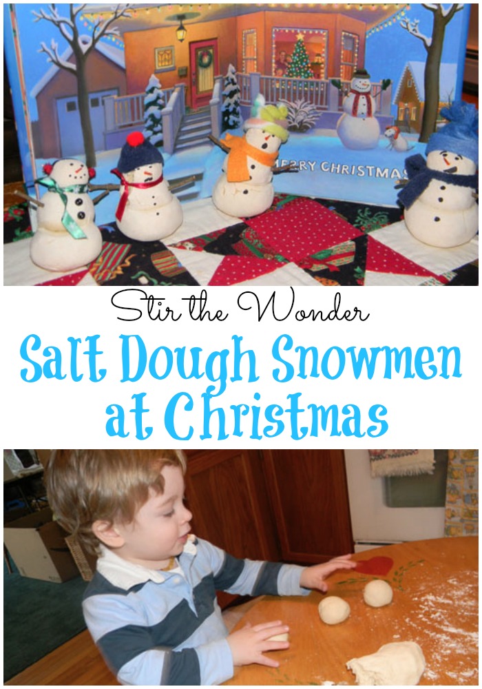 Salt Dough Snowmen at Christmas | Stir the Wonder #kbn #winter #crafts