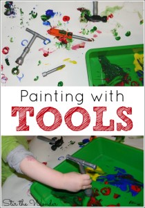 Painting with Tools is a fun process art activity for toddlers and preschoolers to explore colors and prints.
