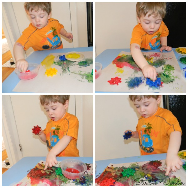 Painting with Gears is a simple process art activity for toddlers and preschoolers.