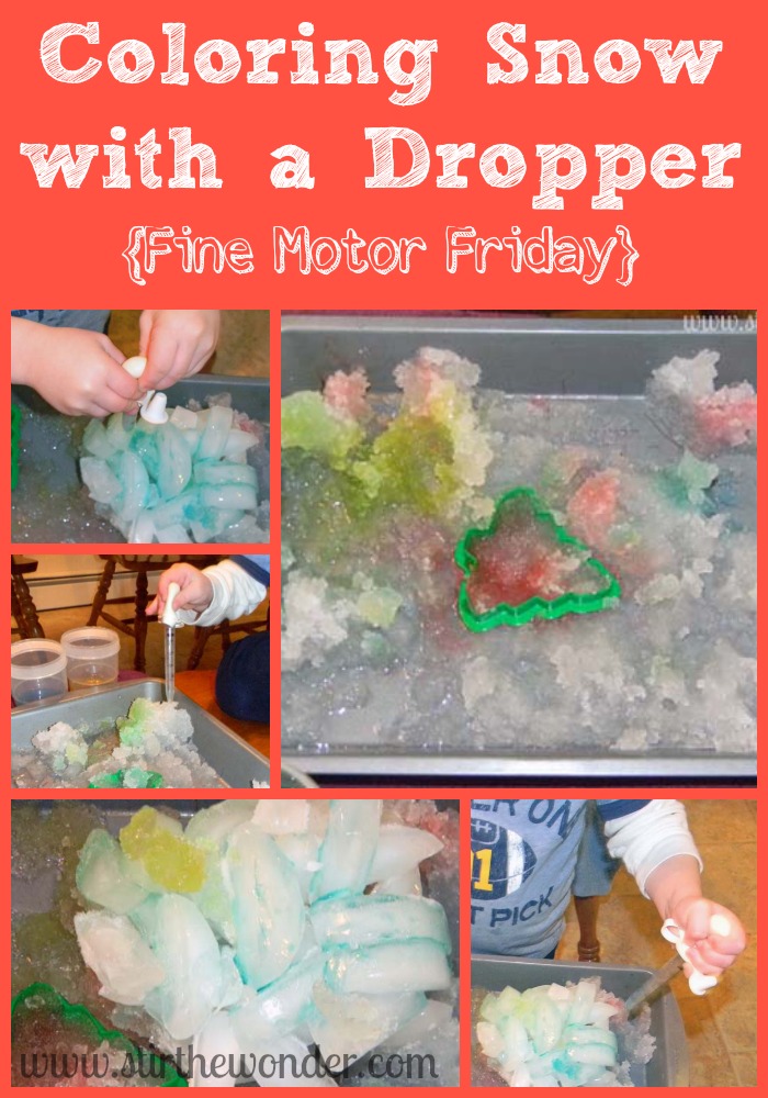 Coloring Snow with a Dropper | Stir the Wonder #kbn #finemotorfridays #finemotor