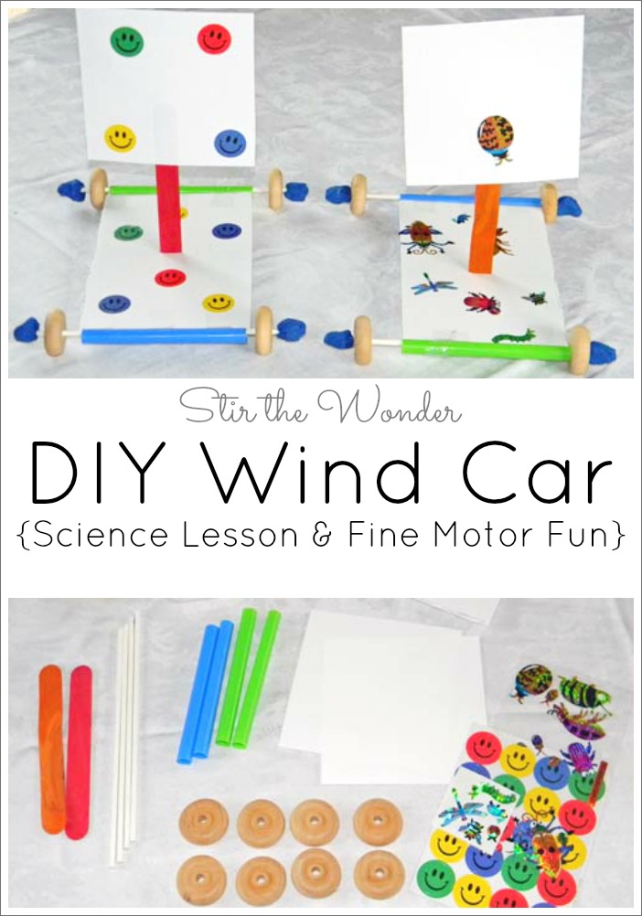 This DIY Wind Car is an awesome science lesson and fun fine motor activity for kids!
