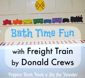Bath Time Fun with Freight Train by Donald Crews {Poppins Book Nook} | Stir the Wonder #kbn #poppinsbooknook #bathfun