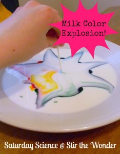 Milk Color Explosion {Saturday Science} | Stir the Wonder #kbn #science #preschool