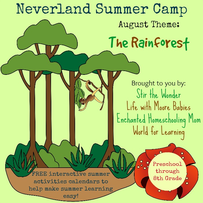 August Neverland Summer Camp (Preschool & Kindergarten) Calendar- Rainforest Theme