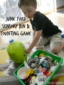 Junk Yard Sensory Bin & Counting Game | Stir the Wonder #handsonplay #kbn #preschool #math