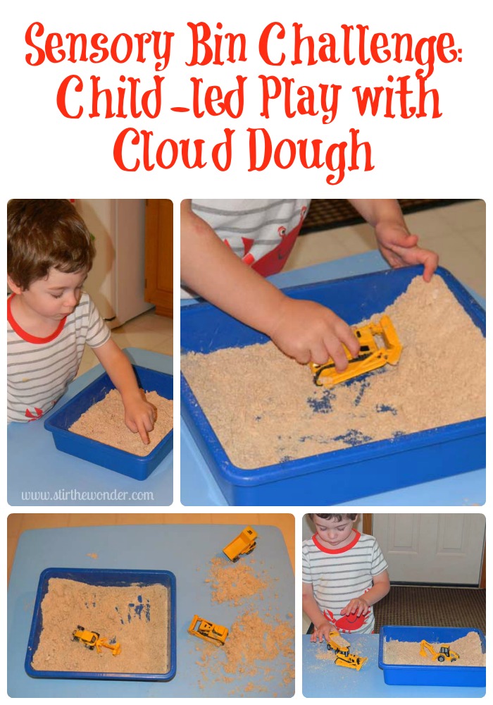 Sensory Bin Challenge: Child-led Play with Cloud Dough | Stir the Wonder #sensoryplay #clouddough #kbn
