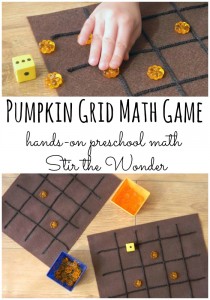 Pumpkin Grid Math Game | Stir the Wonder #handsonmath #preschoolmath #preschool #kbn