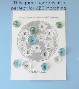 The Moon Game Board can also be used for toddlers and preschoolers to practice ABC recognition!