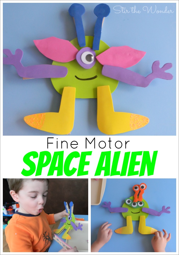 Toddlers and preschoolers will enjoy working on thier fine motor skills with this adorable Fine Motor Space Alien! | Fine Motor Fridays at Sir the Wonder