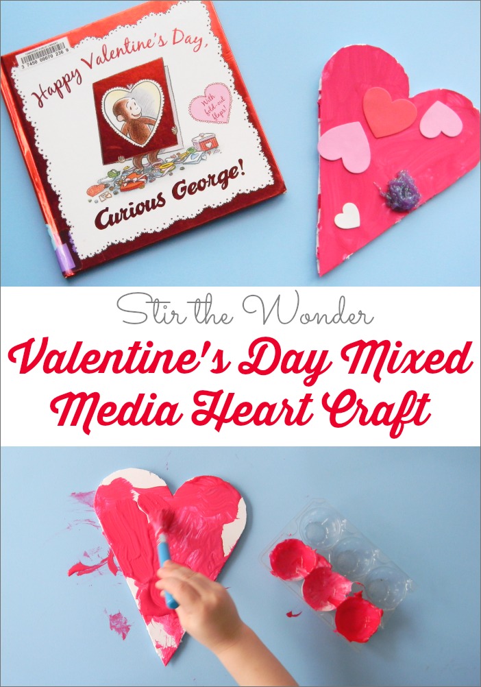 Valentine's Day Mixed Media Heart Craft, Read & Play at Stir the Wonder