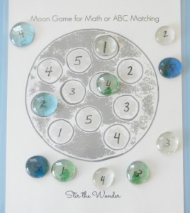 Use the Moon Math Game Board to practice number recognition with toddlers and preschoolers.