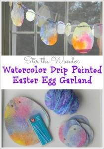 Watercolor Drip Painted Easter Egg Garland is a great kids activity for fine motor skills and is a pretty Springtime decoration! | Fine Motor Fridays at Stir the Wonder