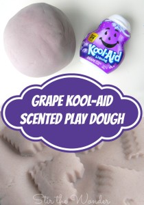 Kool-Aid is a fun way to dye play dough and also make it scented! For this months sensory dough we made Grape Kool-Aid Scented Play Dough and played with heart shaped cookie cutters and molds! | 12 Months of Sensory Doughs at Stir the Wonder