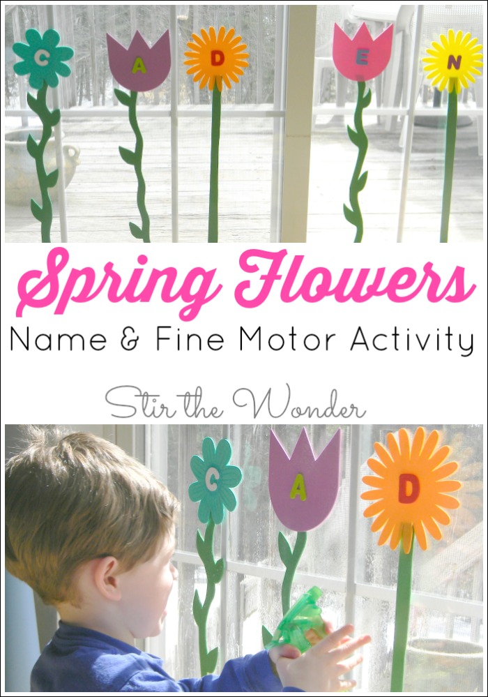 Spring Flowers Name & Fine Motor Activity is a fun way for toddlers and preschoolers to work on recognizing the letters of their name and strengthen fine motor muscles!