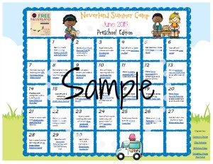 Sample preschool calendar for Neverland Summer Camp