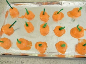 cotton ball pumpkins ready for baking