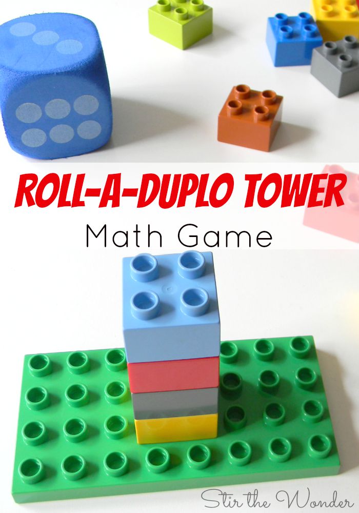 Roll a Duplo Tower Math Game is a great game for teaching toddlers and preschoolers counting skills in a hands-on, fun way!