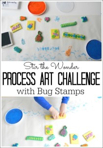A simple process art activity for toddlers and preschoolers using cute bug stamps!
