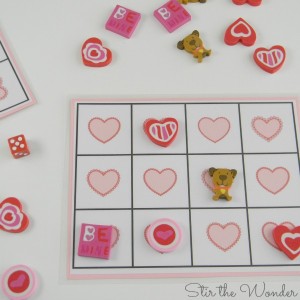 Valentine's Day Grid Math Game with Mini Erasers for Preschoolers