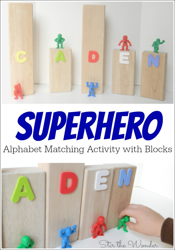 Superhero Alphabet Matching Activity with Blocks
