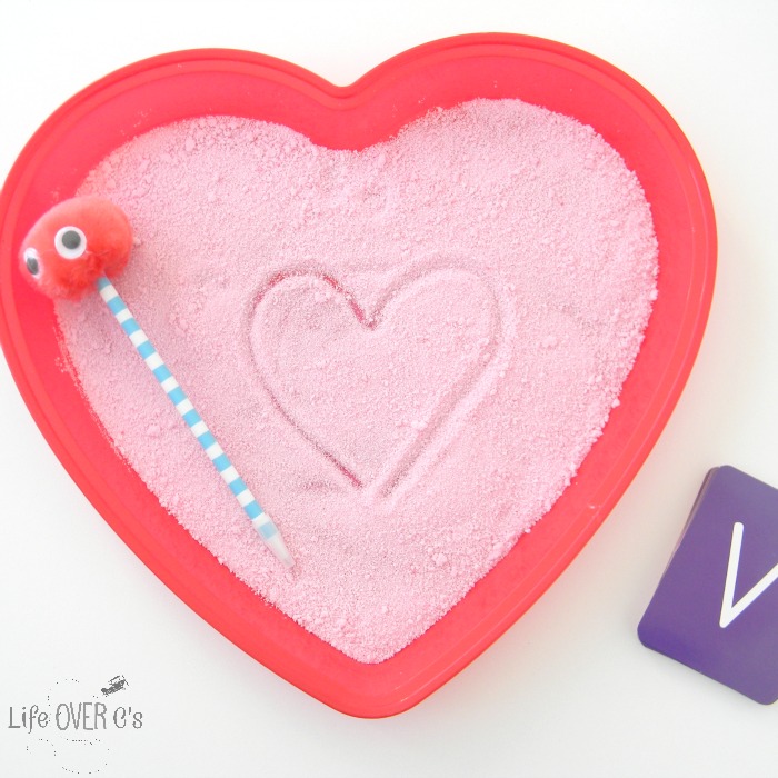 This Valentine's Salt Writing Tray is a fun way to build fine-motor skills and learn how to write the alphabet!