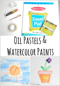 Oil Pastels and Watercolor Paints can great some super neat works of art! It is also a great medium to let kids just explore in an open-ended way!