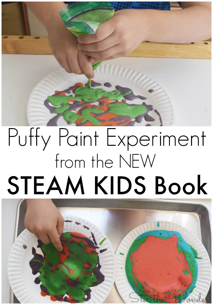 The Puffy Paint Experiment from the new STEAM Kids book is a fun & messy activity that would be a fun way to reinforce the letter 'P'.