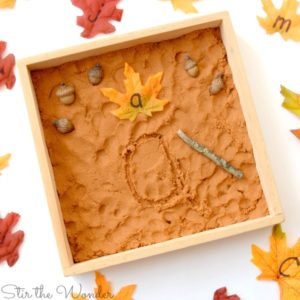 fall kinetic sand writing tray for fine motor practice