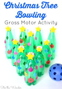 Christmas Tree Bowling is a great game to play at your next kids' holiday party! It's the perfect game to ecourage movement at the classroom, homeschool co-op or family party!