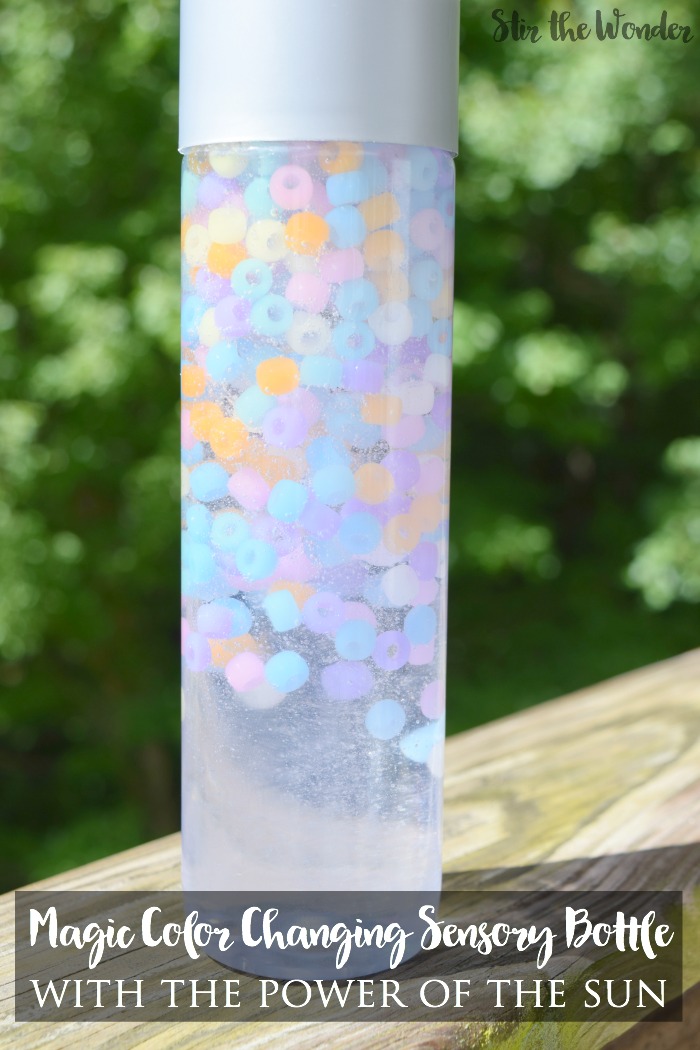This Magic Color Changing Sensory Bottle is a fun way to teach kids about the power of the sun and the importance of sunscreen!