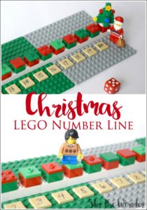 Children with love practicing their math skills this holiday season with this fun Christmas LEGO Number Line Math Game!
