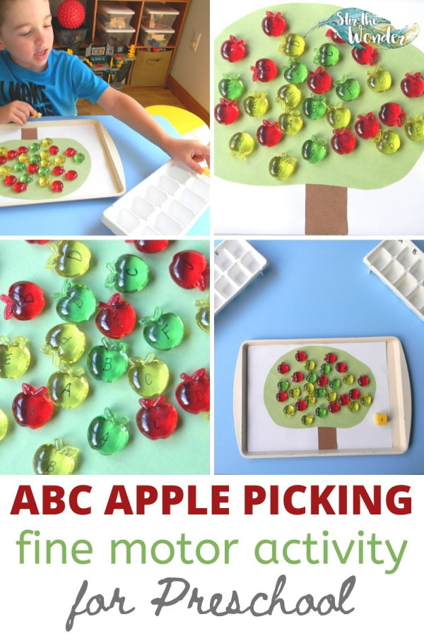 This ABC Apple Picking Fine Motor Activity for preschoolers is a great way for 3-5 year olds to learn letter recognition. 