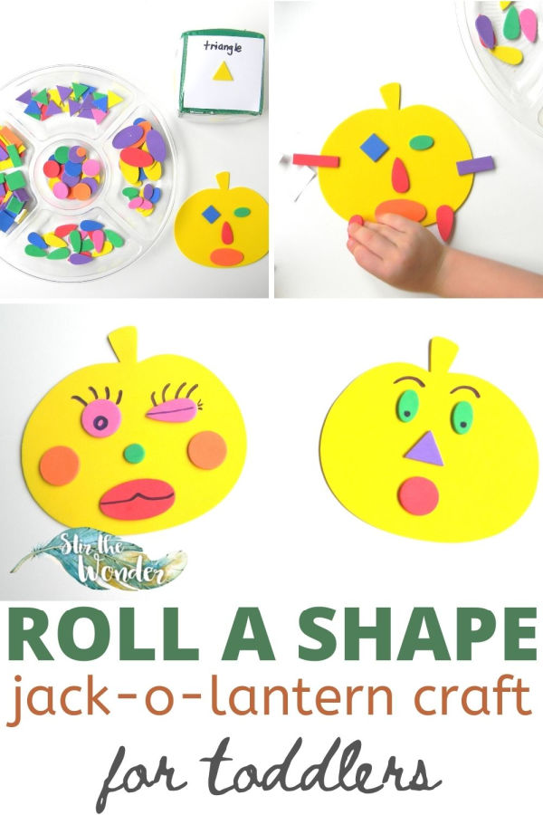 Toddlers will have fun working on fine motor skills with this roll a shape jack-o-lantern craft. 